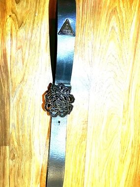 Guess Black Floral Buckle Leather Belt y2k